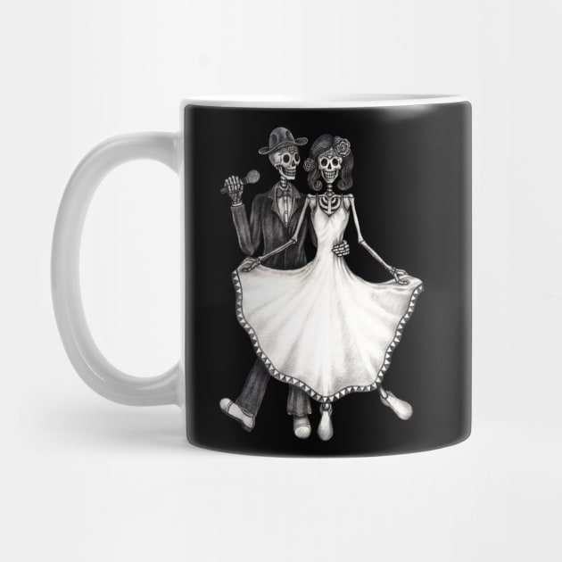 Sugar skull couple wedding sing a song celebration day of the dead. by Jiewsurreal